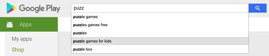 Puzzle games keyword search on Google Play